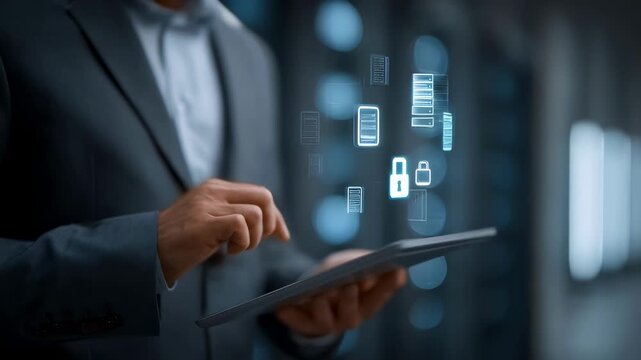 Tech expert managing encrypted contract storage on a cloud platform illustrating reliable blockchain solutions for safe and immutable record keeping.
