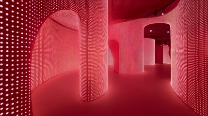 Abstract Pink LED Light Tunnel Corridor Interior Design
