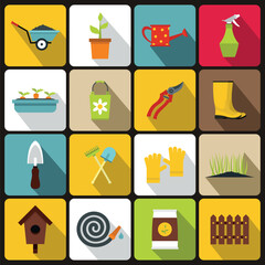 Gardening icons set in flat style