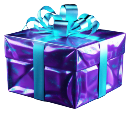 Neon gift box purple light illuminated.