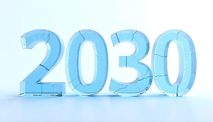 happy new year 2030 made of ice isolated on white background