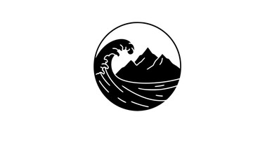 Nature's Fusion Silhouette Vector: Ocean Wave and Jagged Mountain Range. Simple, Clean, Continuous Line or Contained Shape. Minimalist Natural Harmony.
