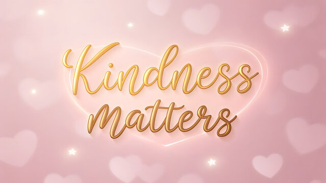 Kindness matters golden typography on pink heart background  
