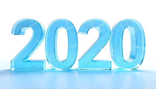 happy new year 2020 made of ice isolated on white background