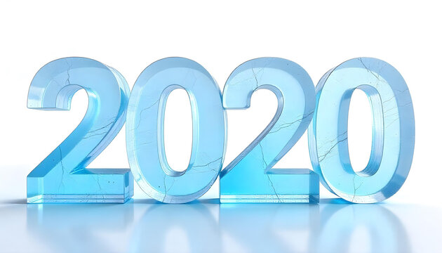 happy new year 2020 made of ice isolated on white background