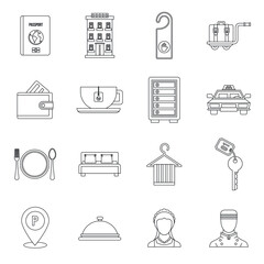 Hotel icons set in outline style