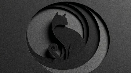 Paper Cut Black Cat with Crescent Moon