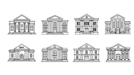 Collection of classical government building facades architectural line drawings vector