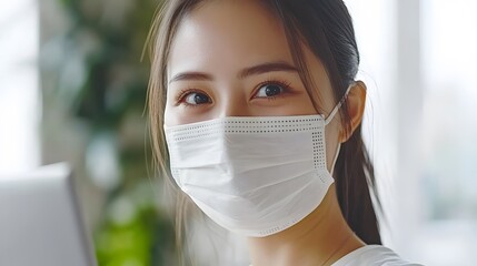 Closeup Portrait Young Woman Wearing Protective Face Mask