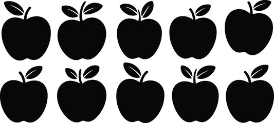 Apple silhouettes, fruit icons, food shapes, healthy eating, organic produce, farm fresh, diet symbol, harvest art, kitchen vector, illustration