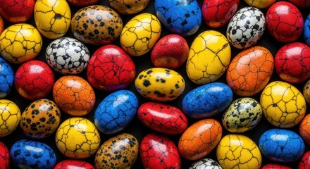 Vibrant Cracked Egg Shaped Candies Scattered Background