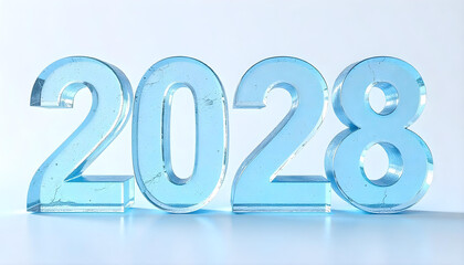 happy new year 2028 made of ice isolated on white background