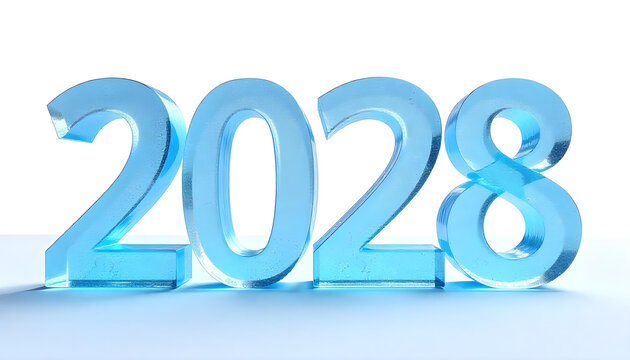 happy new year 2028 made of ice isolated on white background