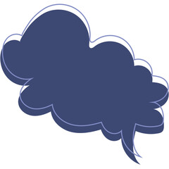Dark Blue Irregular Shaped Speech Bubble with 3D Effect and Light Blue Outline.
