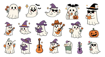 Cute Cartoon Halloween Ghosts Activity Sticker Set