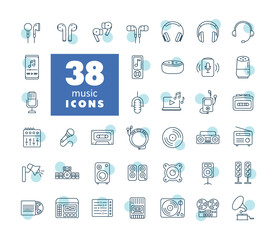 Multimedia devices and symbols icons set