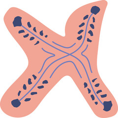 Stylized Pink Starfish with Blue Veins and Dark Blue Spots.