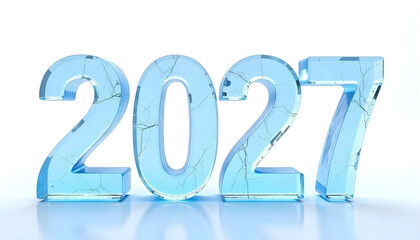 Happy new year 2027 made of ice isolated on white background