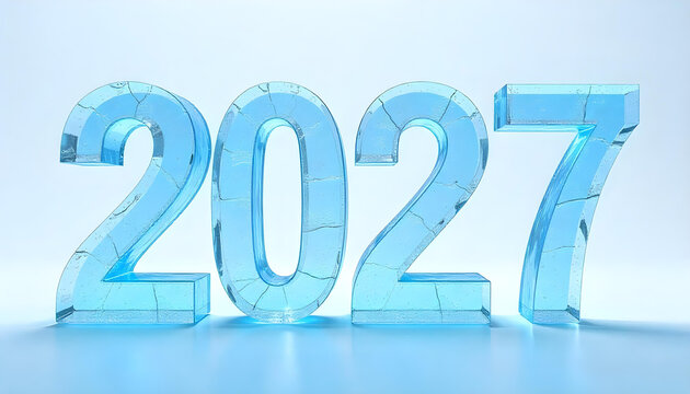 Happy new year 2027 made of ice isolated on white background