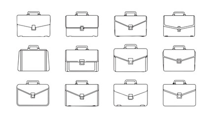 Collection of twelve business briefcase icons hand drawn sketches for professional documentation and presentation vector