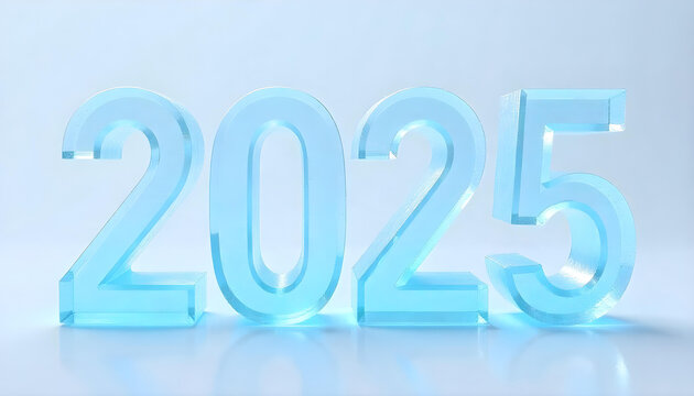Number 2025 made of ice isolated on white background