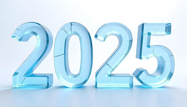 Number 2025 made of ice isolated on white background