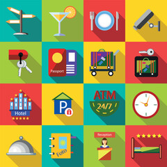 Hotel icons set in flat style
