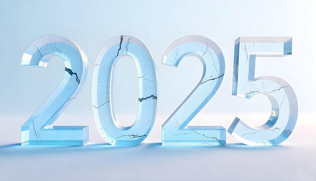 Number 2025 made of ice isolated on white background