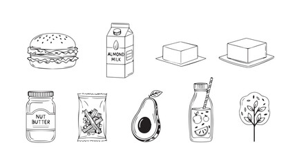 Hand drawn sketch collection of fresh food ingredients and healthy produce for cooking and nutrition vector