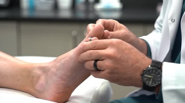 Podiatrist Examining Patient Foot for Medical Condition.