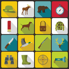 Hunting icons set in flat style