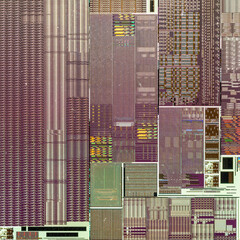 macro photography of semiconductor chip circuit with colorful reflection