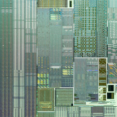 macro photography of semiconductor chip circuit with colorful reflection