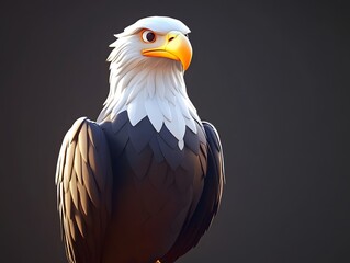 Stylized 3D Model of a Bald Eagle Bird, Majestic Wildlife Render