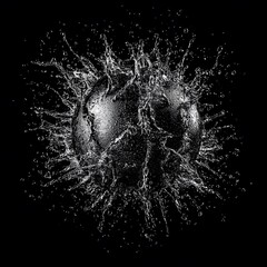 Abstract Water Splash Sphere Impacting Black Background
