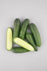 Cucumbers on a grey background. 