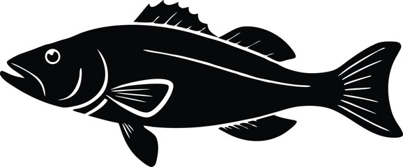 bass fishing icon, freshwater fish illustration