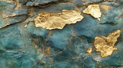 Abstract Teal and Gold Stone Texture Background: Luxury Grunge Rock Surface