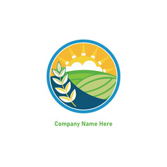 agriculture logo design vector with sun and rice