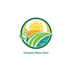 agriculture logo design vector with sun and rice