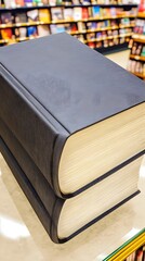 Two Thick Dark Gray Books Stacked Bookstore Background