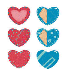 set of red and blue hearts