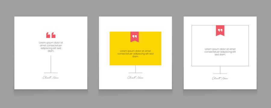 Creative quote template for social media promotion. Client testimonials design set.  Minimal client review post banner bundle.
