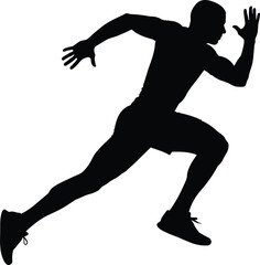 Silhouette of running athlete in sprint pose, dynamic sports figure vector illustration, fitness and speed concept design for exercise and motivation