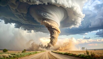 Close-up of dust and debris spiraling inside a tornado funnel. For articles, blogs, and school materials to explain natural disasters, weather patterns, and climate studies.