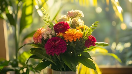 Vibrant Autumn Flower Bouquet in Sunlight