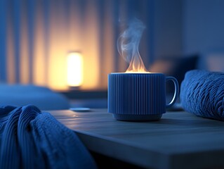 Cozy Nighttime Scene Steaming Mug Warm Drink