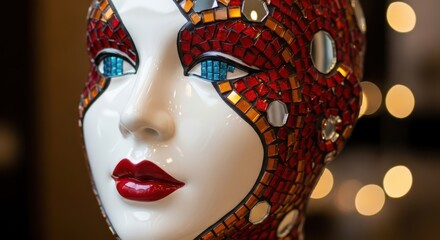 Intricate Mosaic Mask Adornment on a Mannequin Face