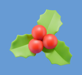 Holly sprig 3D vector icon