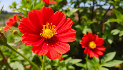 Vibrant Red Cosmos Flower Garden Bloom